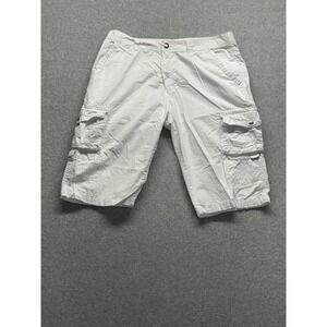 M. Society Mens White Cargo Shorts Size 36 Cotton Multi Pocket Utility Casual